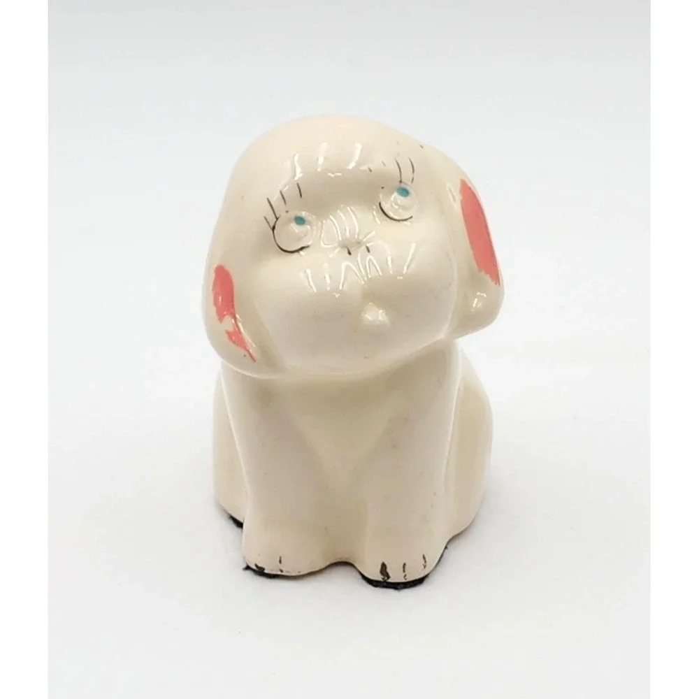 Block California Pottery Puppy Dog Open Eyes Planter Cotton Ball Dispenser 1940s